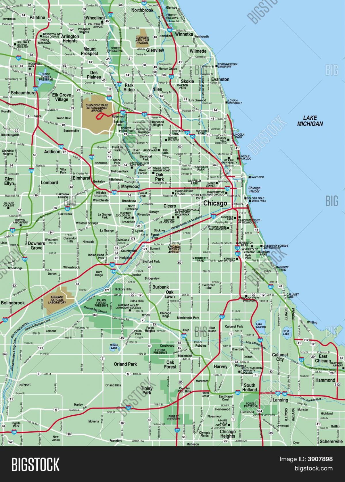 Karte Chicago area
