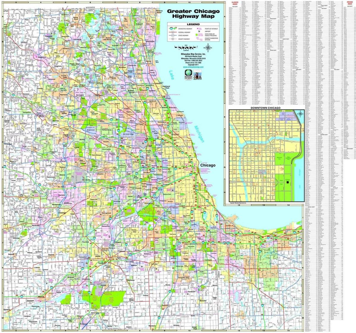 Karte von Chicago Autobahnen