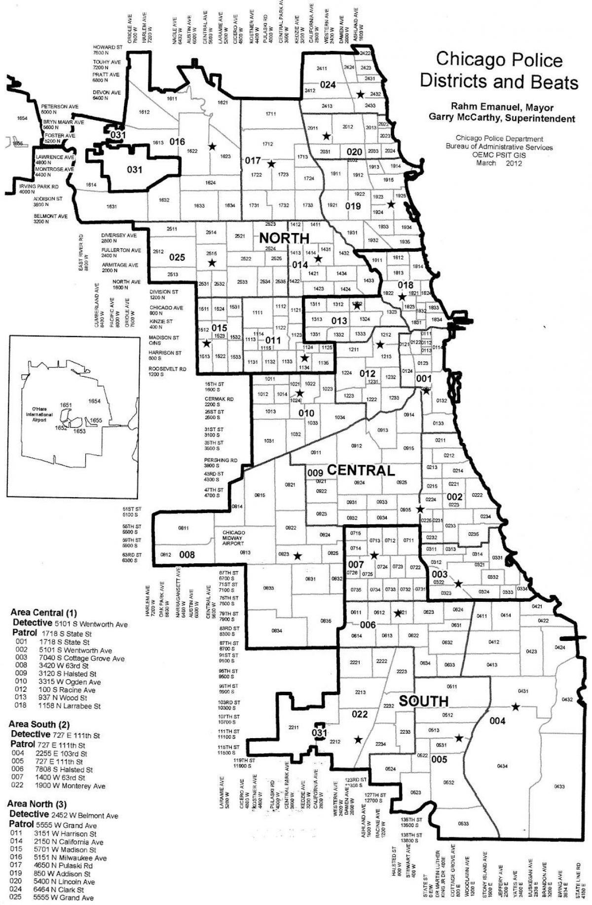 Polizei-Bezirke Stadtplan von Chicago
