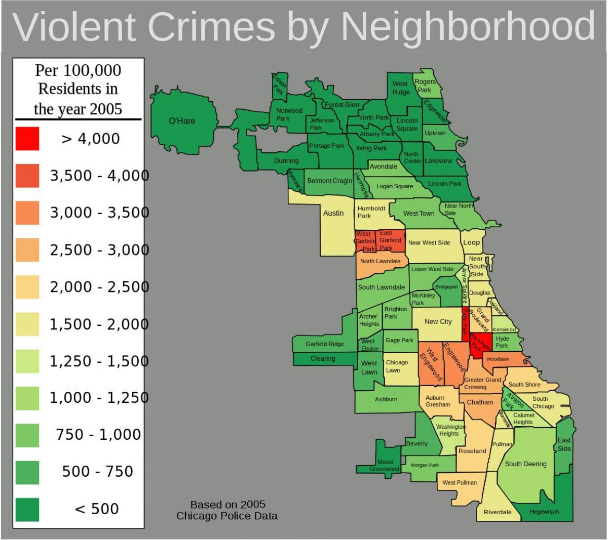 schlechte Gebiete von Chicago Karte anzeigen