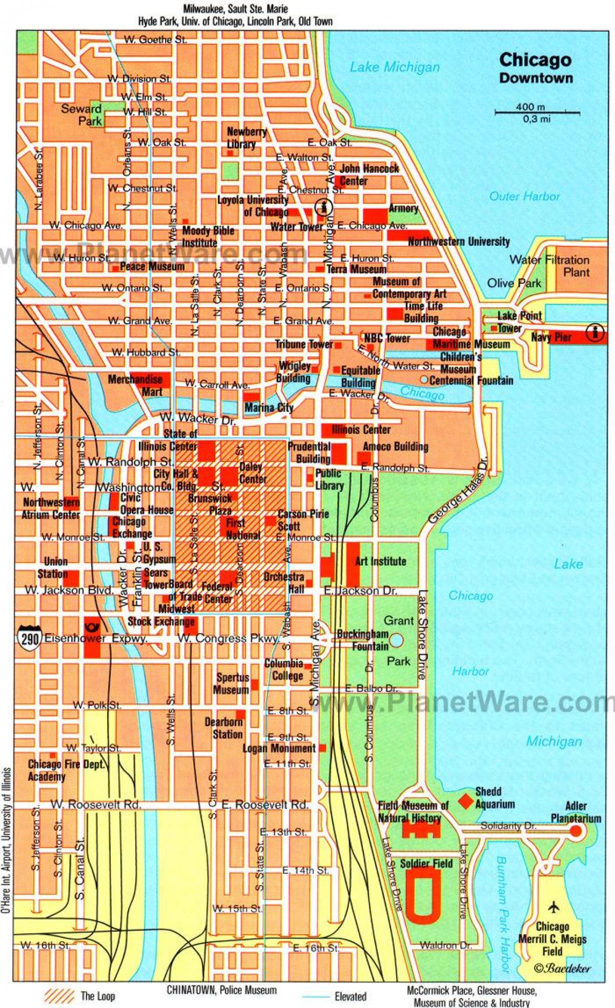Karte der Sehenswürdigkeiten in Chicago