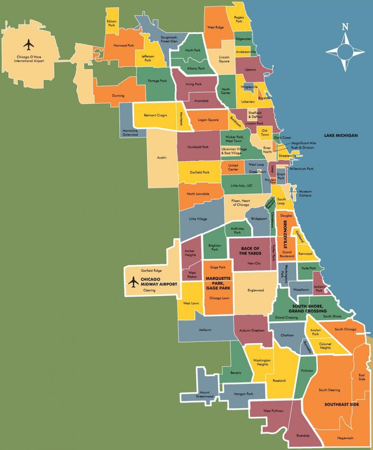 Karte von Nachbarschaften in Chicago