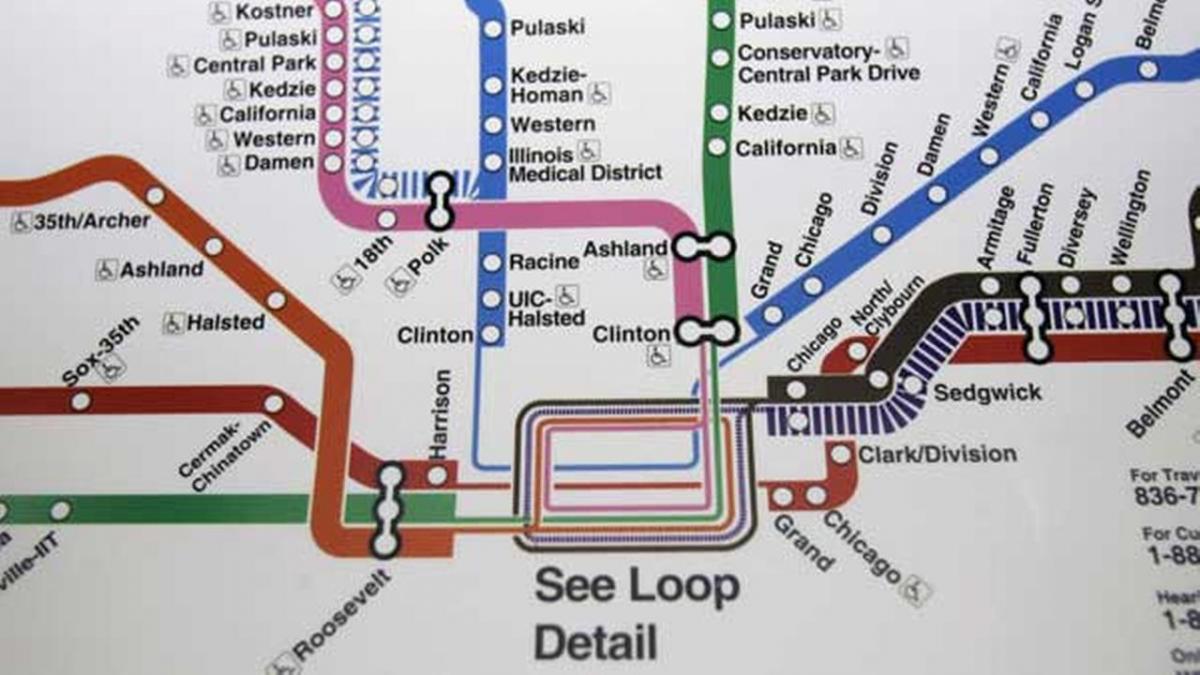 Chicago U-Bahn-Karte Blaue Linie
