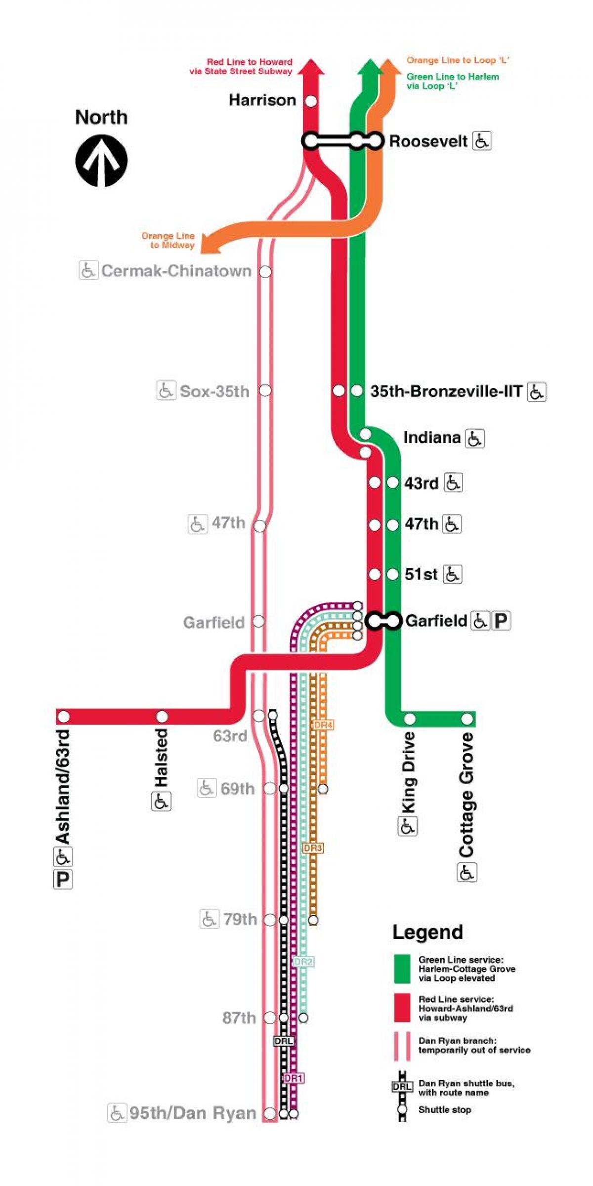 Karte der red line in Chicago
