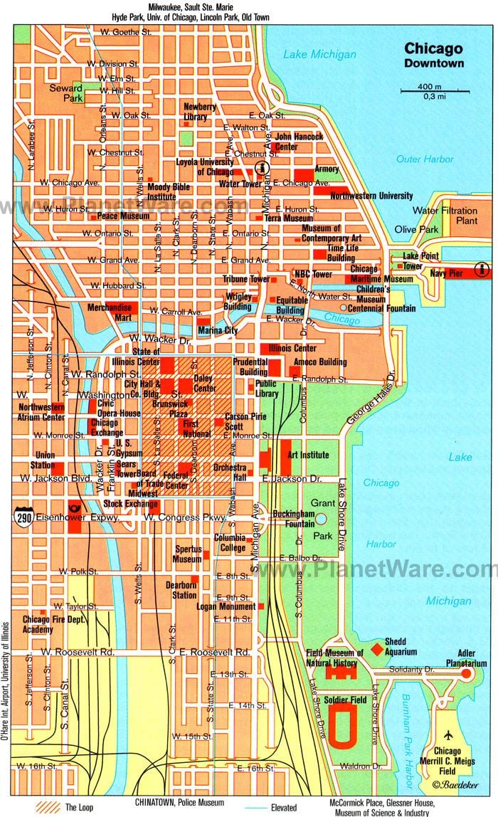 Karte der Sehenswürdigkeiten in Chicago