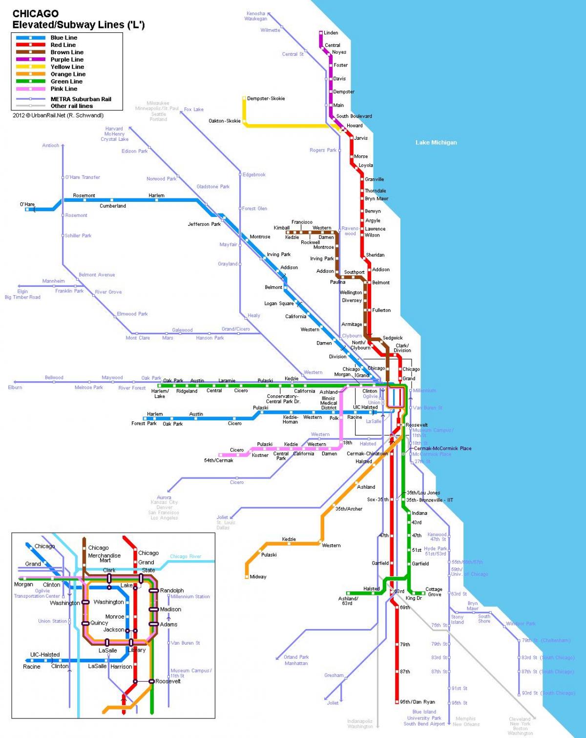 Chicago U-Bahn-station Karte